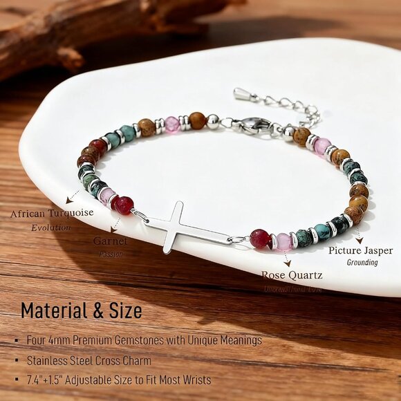 Women Cross Bracelet Stainless Steel Adjustable Faith Gift for Women - Picture 5 of 6